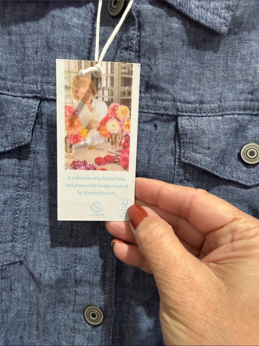 Martha Stewart Light Blue Chambray Button-Front linen Jacket - Picture 5 of 7
